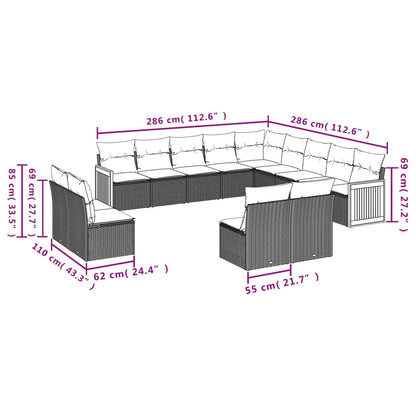 Set Divani da Giardino 13 pz con Cuscini Grigio in Polyrattan | homemem39