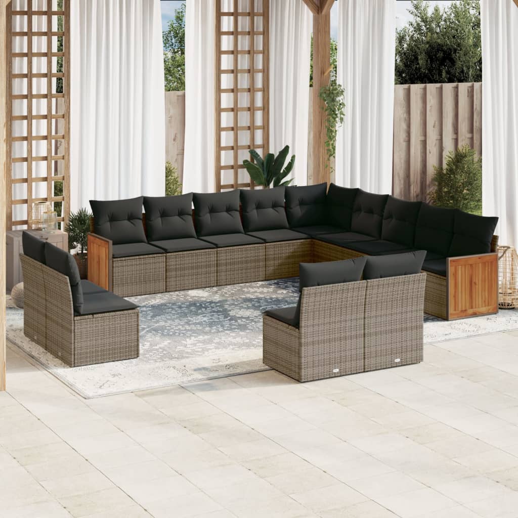 Set Divani da Giardino 13 pz con Cuscini Grigio in Polyrattan | homemem39