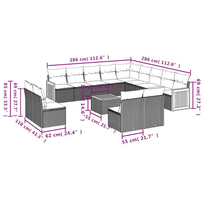 Set Divani da Giardino 14pz con Cuscini in Polyrattan Nero | homemem39