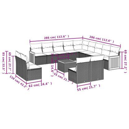Set Divani da Giardino 14pz con Cuscini in Polyrattan Nero | homemem39