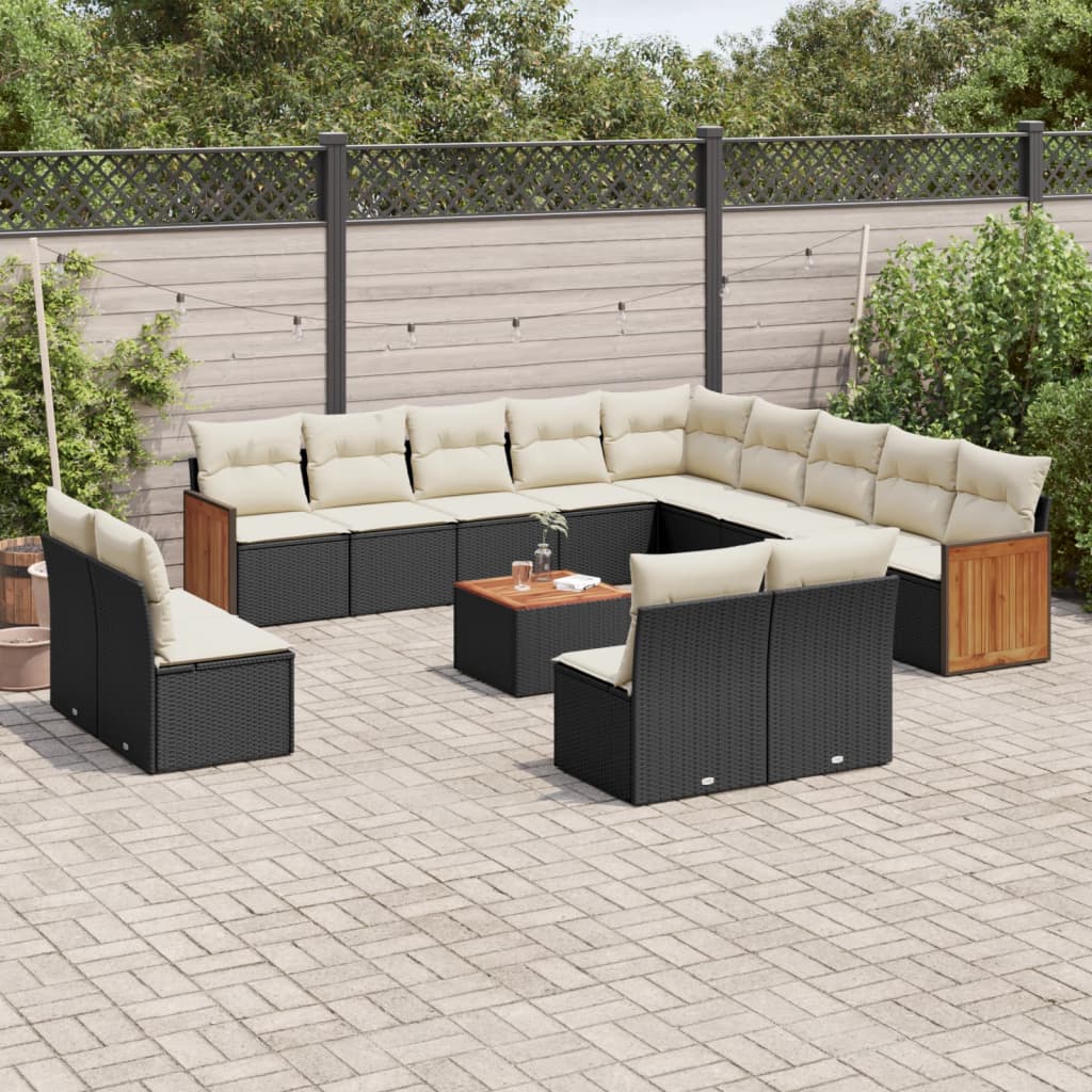 Set Divani da Giardino 14pz con Cuscini in Polyrattan Nero - homemem39