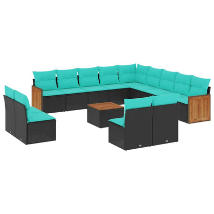 Set Divani da Giardino 14 pz con Cuscini Nero in Polyrattan | homemem39