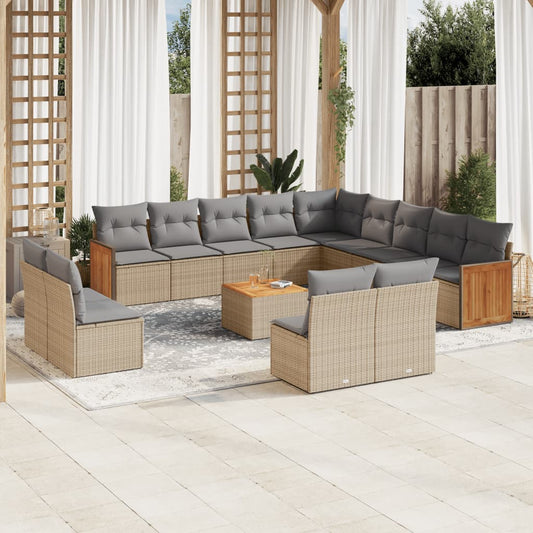 Set Divani da Giardino 14pz con Cuscini in Polyrattan Beige - homemem39