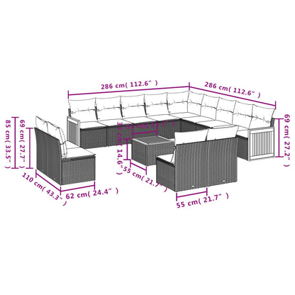 Set Divani da Giardino 14pz con Cuscini in Polyrattan Grigio | homemem39