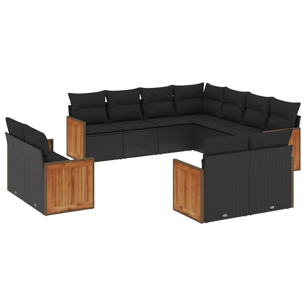 Set Divani da Giardino 11 pz con Cuscini in Polyrattan Nero | homemem39