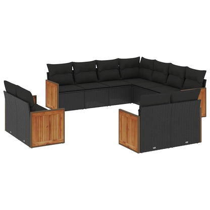 Set Divani da Giardino 11 pz con Cuscini in Polyrattan Nero | homemem39