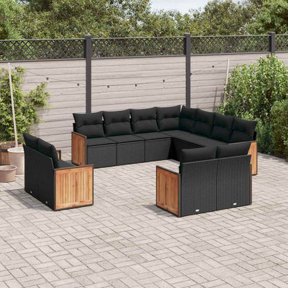 Set Divani da Giardino 11 pz con Cuscini in Polyrattan Nero | homemem39