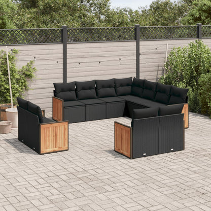 Set Divani da Giardino 11 pz con Cuscini in Polyrattan Nero - homemem39