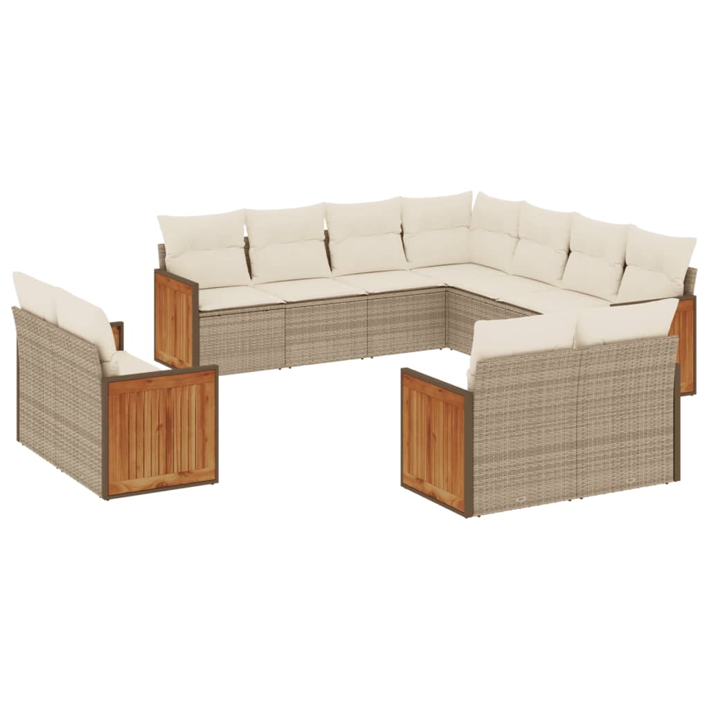 Set Divani da Giardino 11 pz con Cuscini Beige in Polyrattan | homemem39