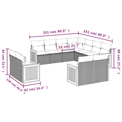 Set Divani da Giardino 11 pz con Cuscini Beige in Polyrattan | homemem39