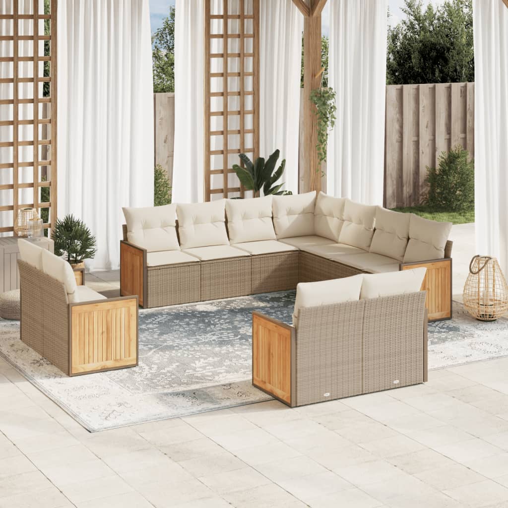 Set Divani da Giardino 11 pz con Cuscini Beige in Polyrattan | homemem39