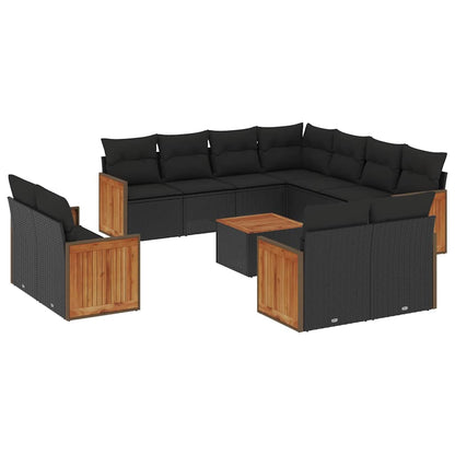 Set Divani da Giardino 12 pz con Cuscini Nero in Polyrattan | homemem39