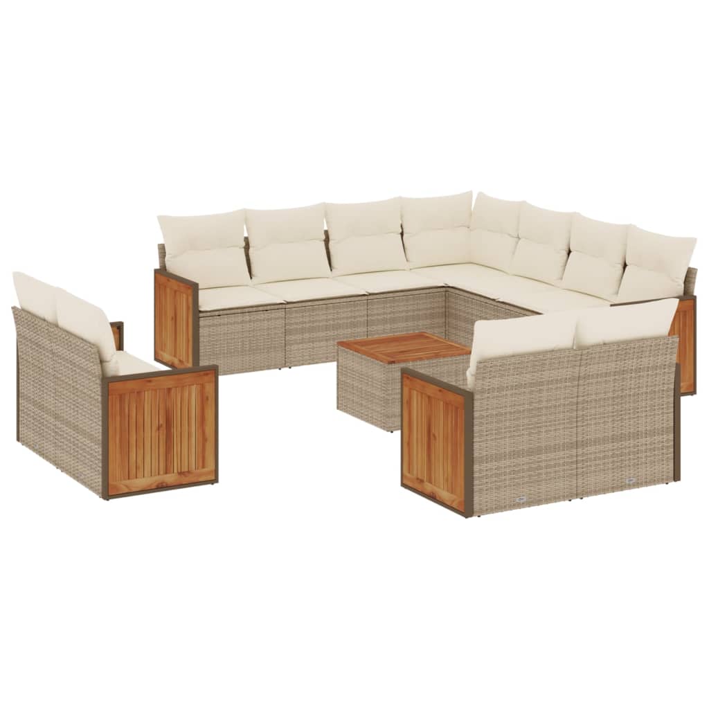 Set Divani da Giardino 12 pz con Cuscini Beige in Polyrattan | homemem39