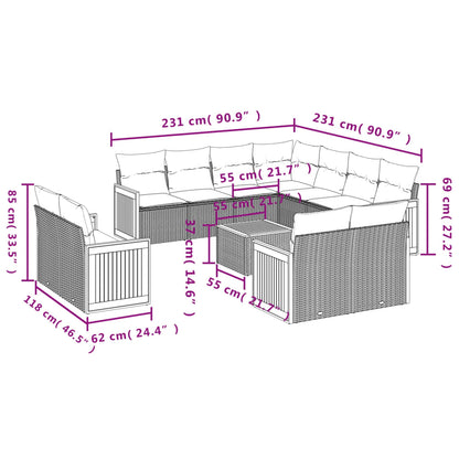 Set Divani da Giardino 12 pz con Cuscini Beige in Polyrattan | homemem39