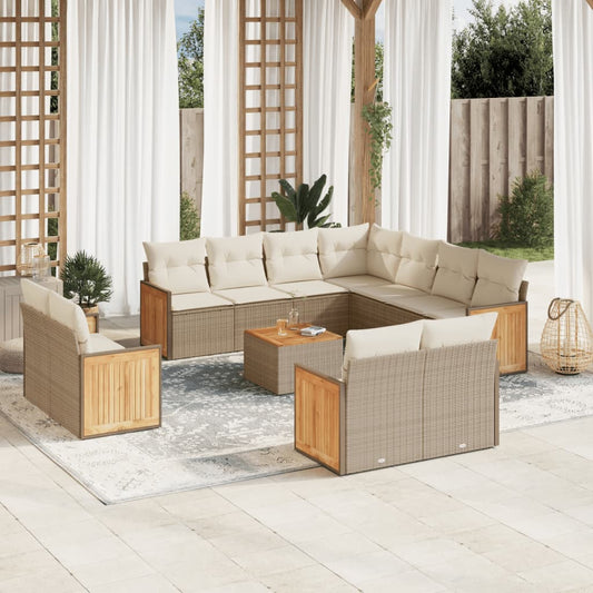 Set Divani da Giardino 12 pz con Cuscini Beige in Polyrattan - homemem39