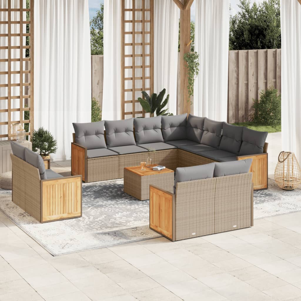 Set Divani da Giardino 12 pz con Cuscini Beige in Polyrattan - homemem39