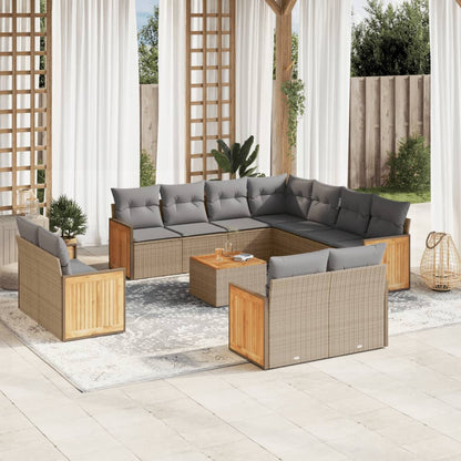 Set Divani da Giardino 12 pz con Cuscini Beige in Polyrattan - homemem39