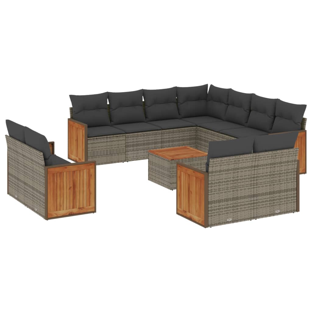 Set Divani da Giardino 12 pz con Cuscini Grigio in Polyrattan | homemem39