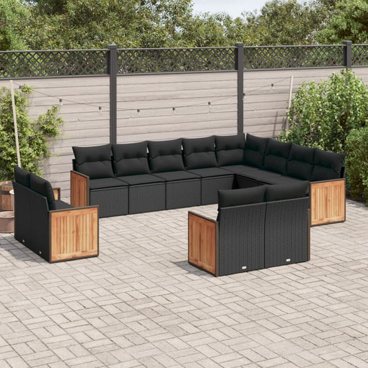 Set Divani da Giardino 12 pz con Cuscini Nero in Polyrattan - homemem39