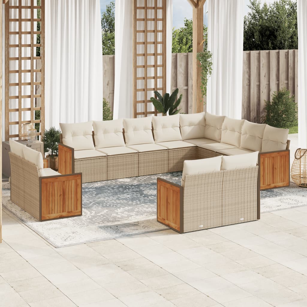 Set Divani da Giardino 12 pz con Cuscini Beige in Polyrattan - homemem39