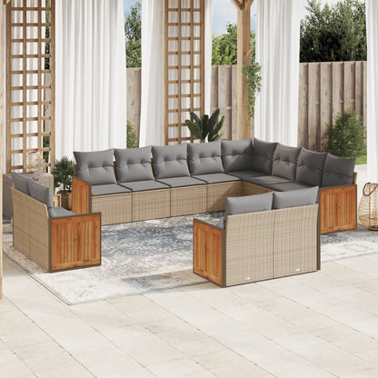 Set Divani da Giardino 12 pz con Cuscini Beige in Polyrattan - homemem39