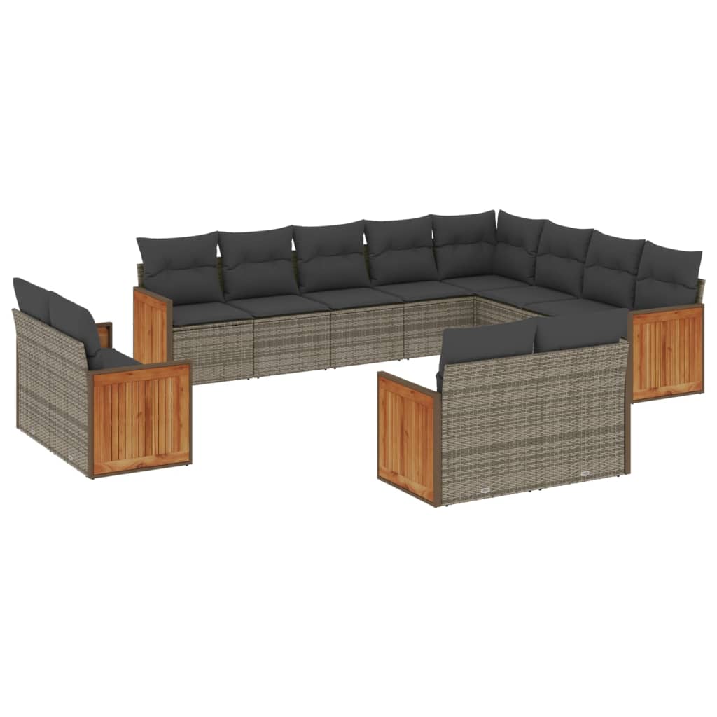 Set Divani da Giardino 12 pz con Cuscini Grigio in Polyrattan - homemem39