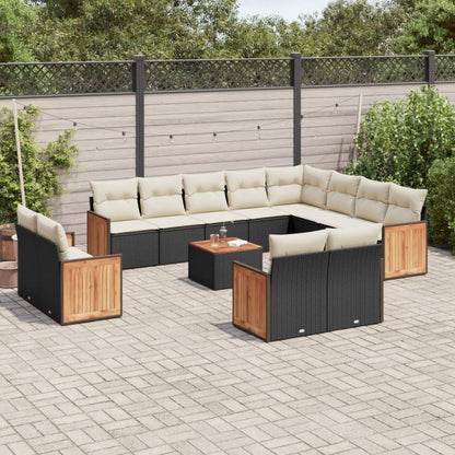 Set Divani da Giardino 13pz con Cuscini Nero in Polyrattan | homemem39
