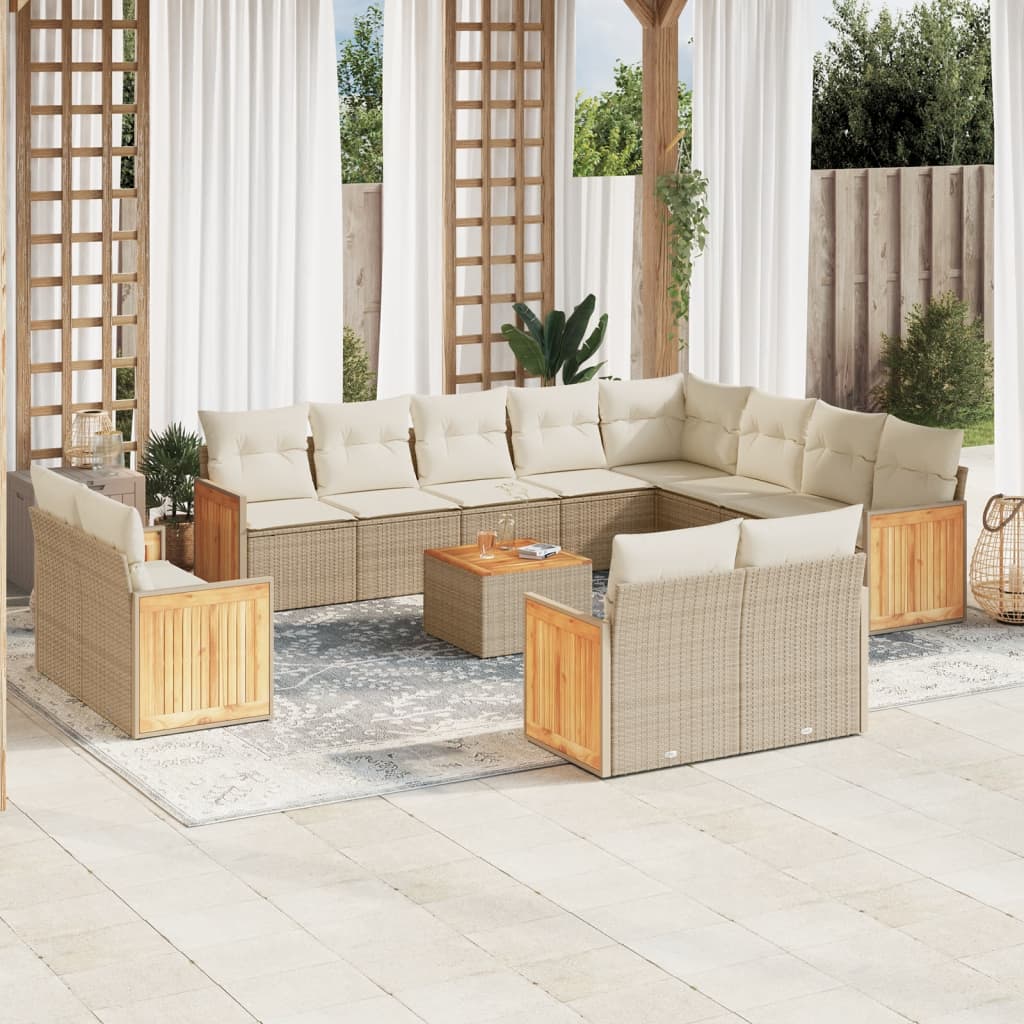 Set Divano da Giardino 13 pz con Cuscini Beige in Polyrattan - homemem39