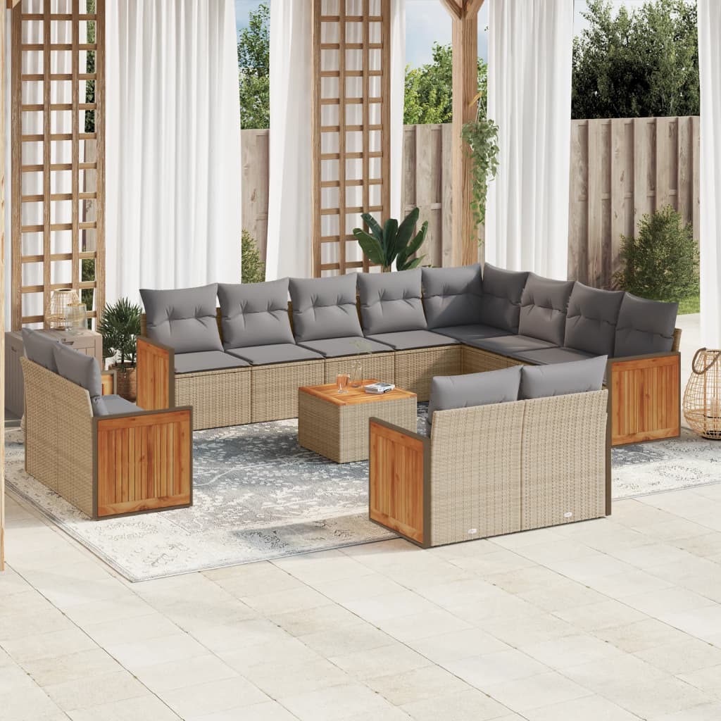 Set Divano da Giardino 13 pz con Cuscini Beige in Polyrattan - homemem39