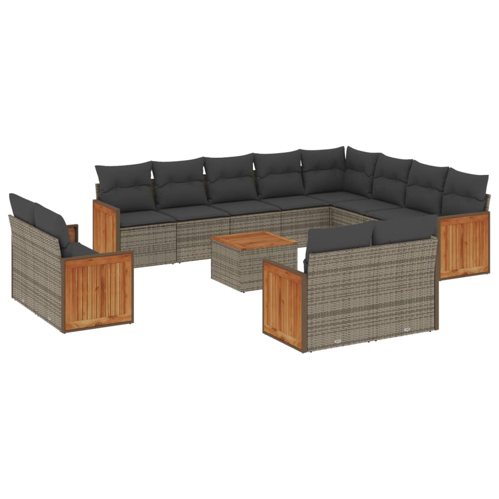 Set Divani da Giardino 13 pz con Cuscini Grigio in Polyrattan - homemem39
