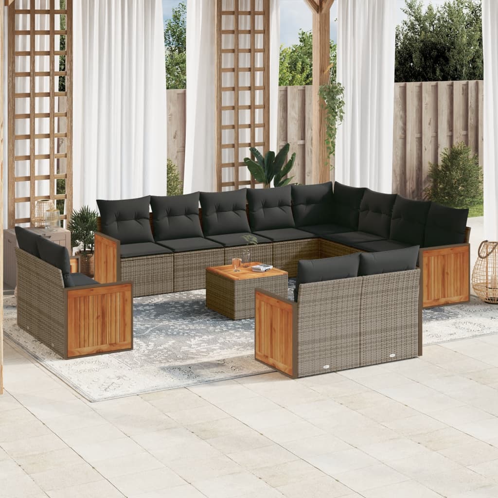 Set Divani da Giardino 13 pz con Cuscini Grigio in Polyrattan | homemem39