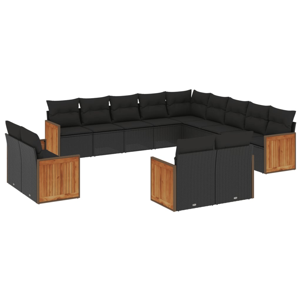 Set Divani da Giardino 13pz con Cuscini Nero in Polyrattan | homemem39