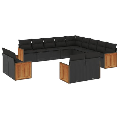 Set Divani da Giardino 13pz con Cuscini Nero in Polyrattan - homemem39