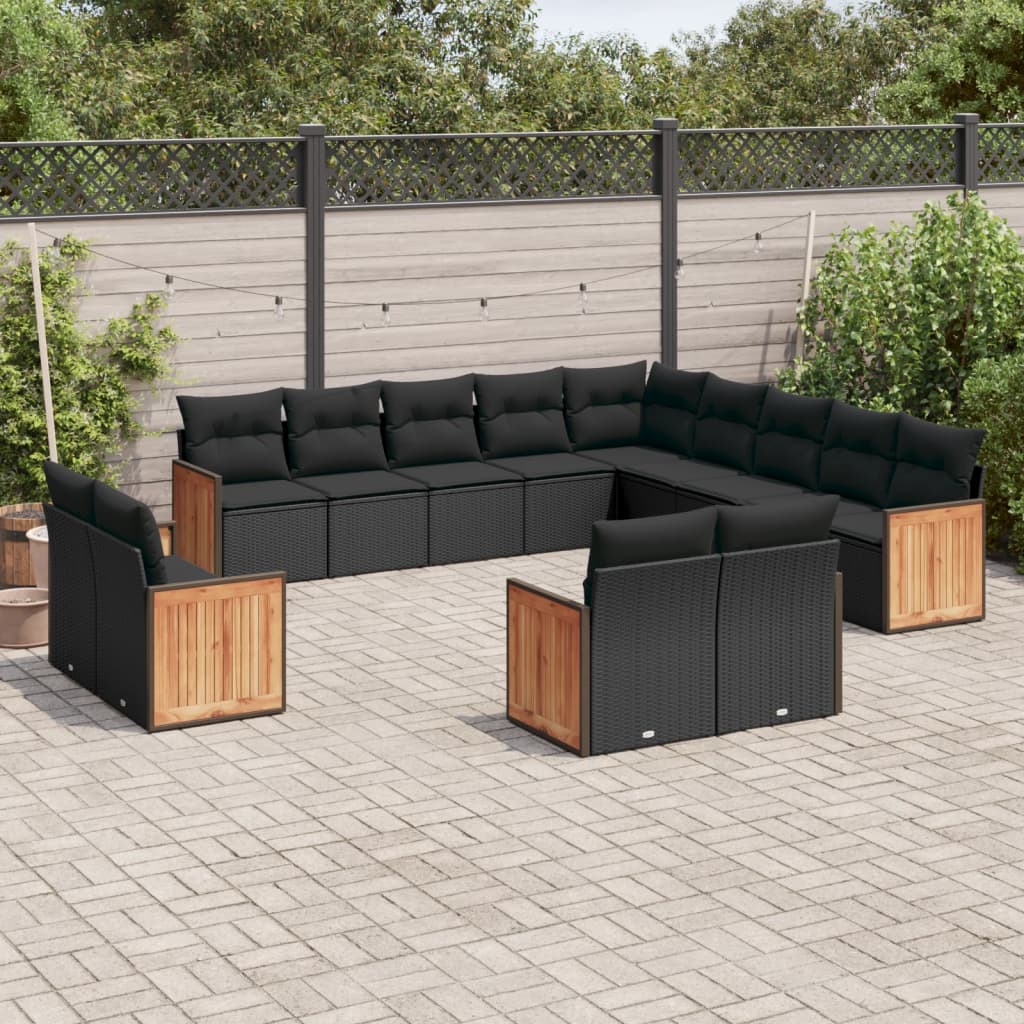 Set Divani da Giardino 13pz con Cuscini Nero in Polyrattan | homemem39