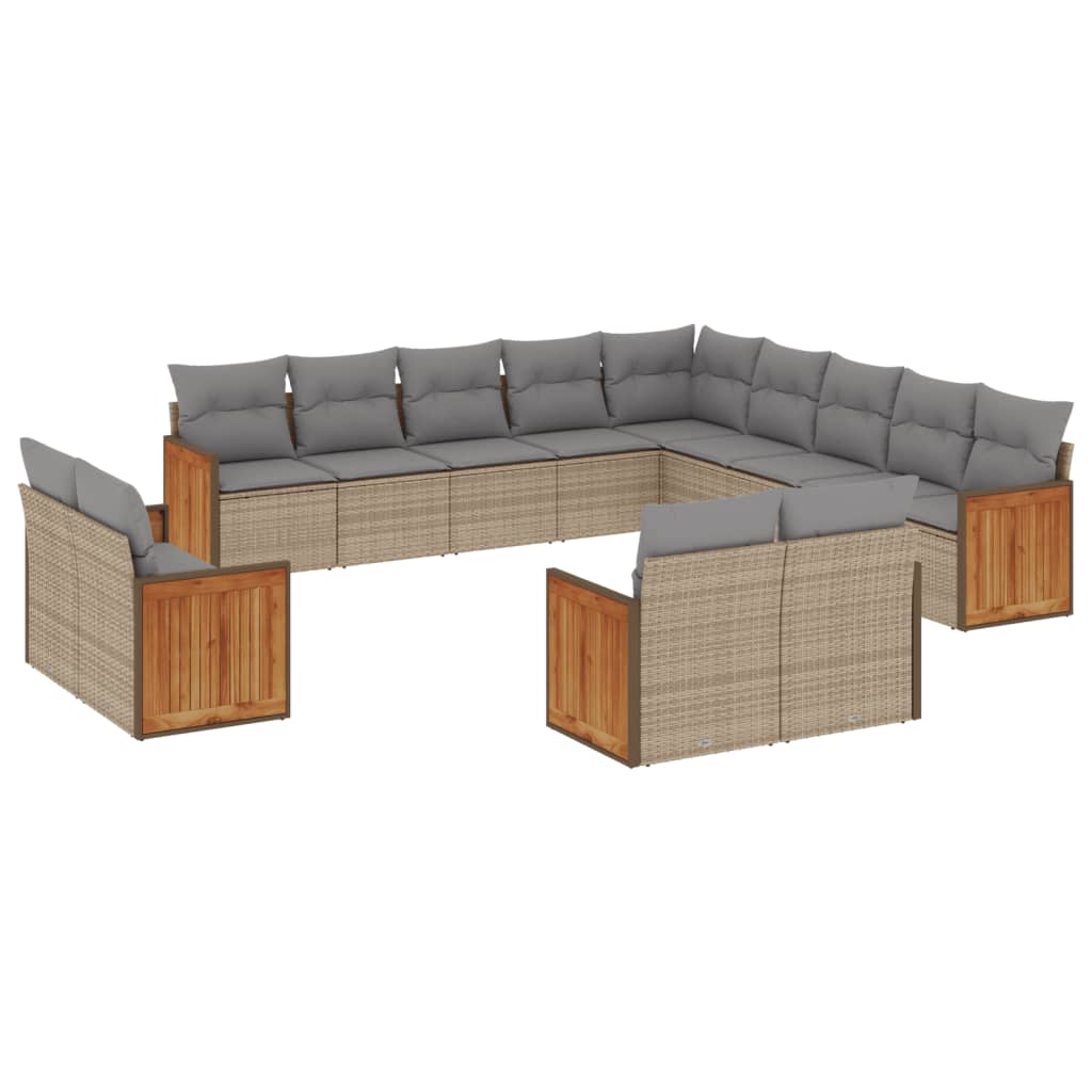 Set Divano da Giardino 13 pz con Cuscini Beige in Polyrattan - homemem39