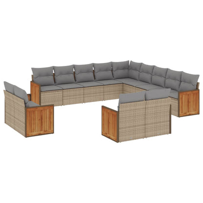 Set Divano da Giardino 13 pz con Cuscini Beige in Polyrattan - homemem39