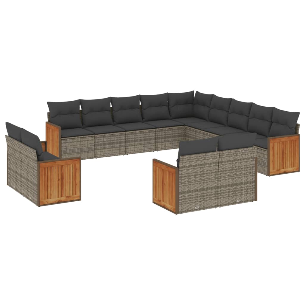 Set Divani da Giardino 13 pz con Cuscini Grigio in Polyrattan - homemem39