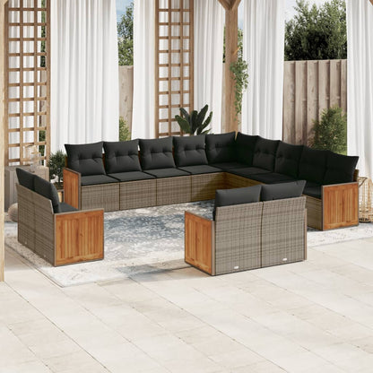 Set Divani da Giardino 13 pz con Cuscini Grigio in Polyrattan - homemem39