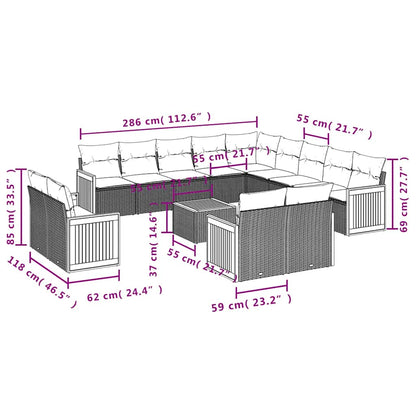 Set Divani da Giardino 14pz con Cuscini in Polyrattan Nero | homemem39