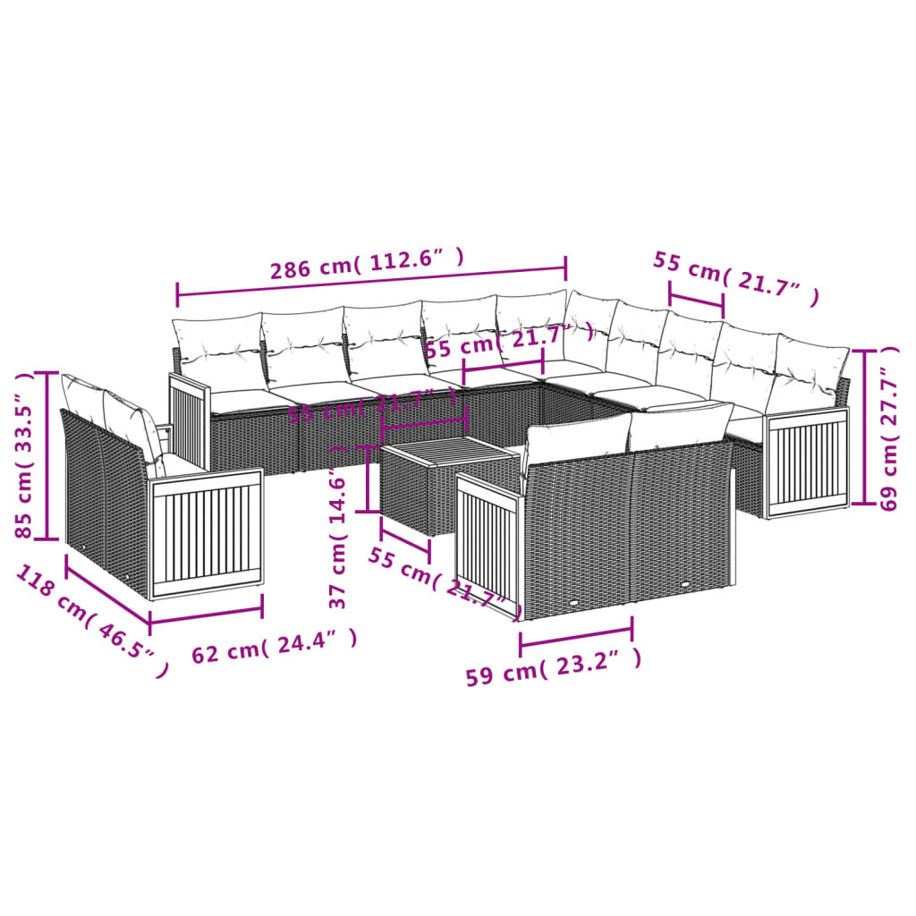 Set Divani da Giardino 14pz con Cuscini in Polyrattan Nero | homemem39