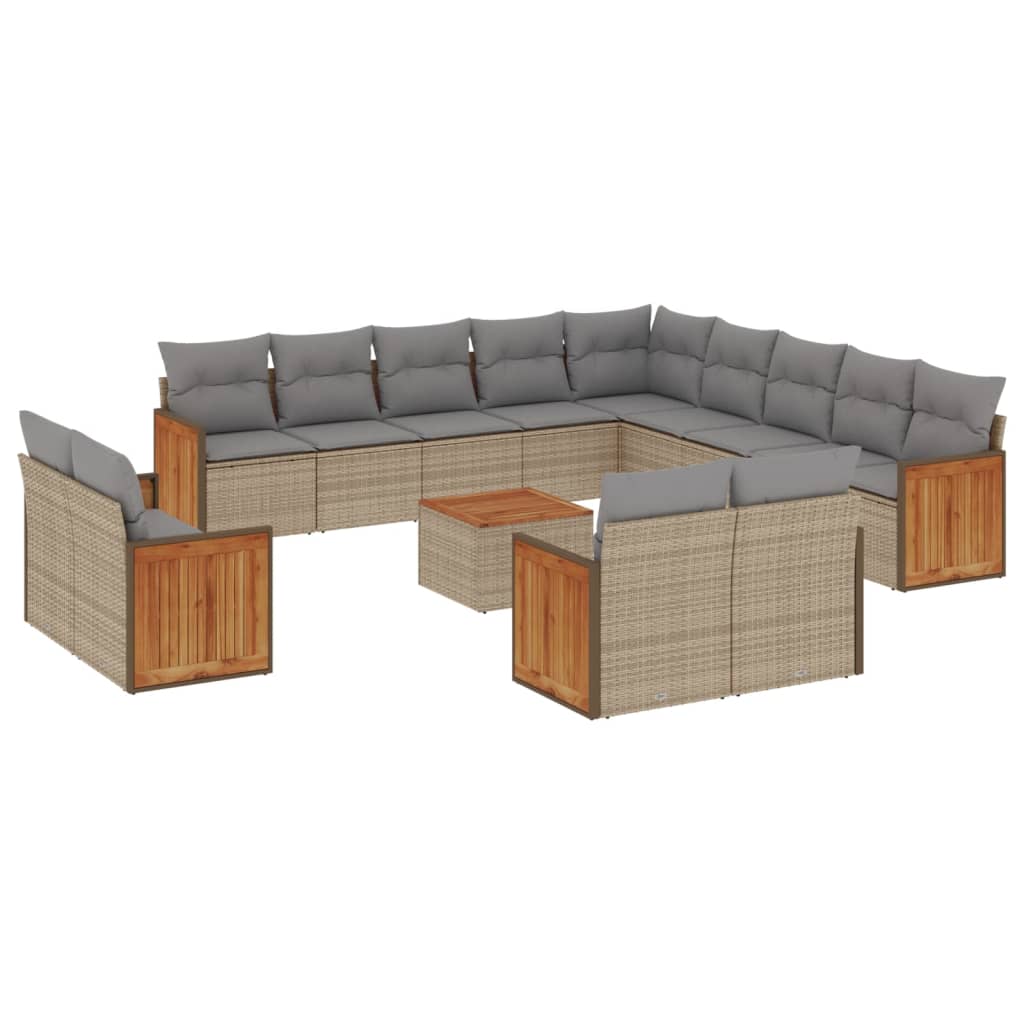 Set Divani da Giardino 14pz con Cuscini in Polyrattan Beige - homemem39