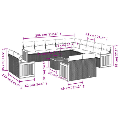 Set Divani da Giardino 14pz con Cuscini in Polyrattan Grigio | homemem39