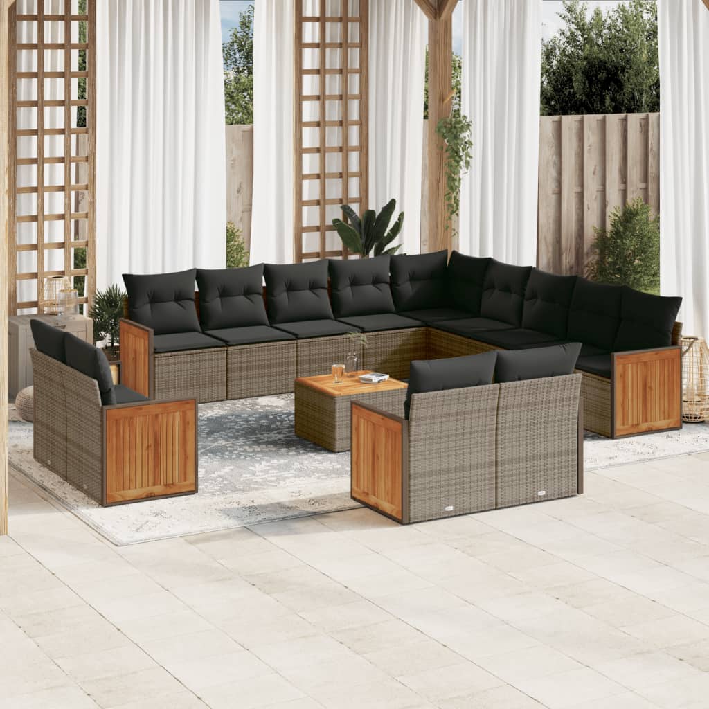 Set Divani da Giardino 14pz con Cuscini in Polyrattan Grigio | homemem39