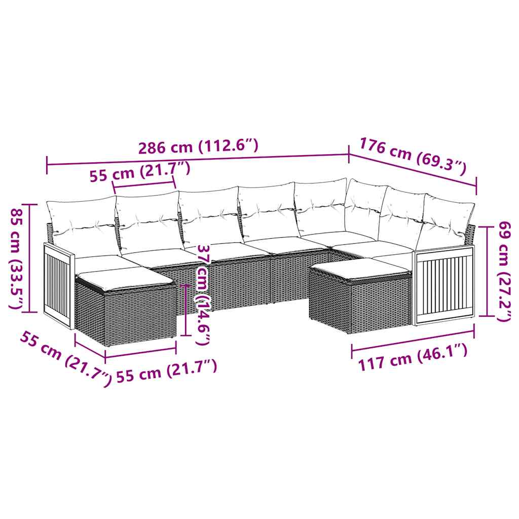 Set Divani da Giardino 9 pz con Cuscini Nero in Polyrattan | homemem39
