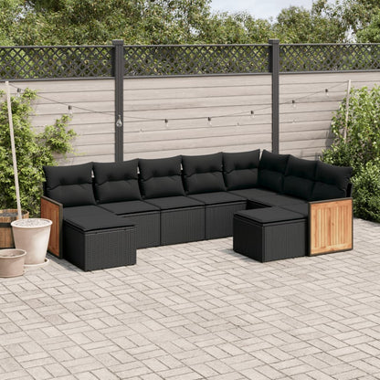 Set Divani da Giardino 9 pz con Cuscini Nero in Polyrattan - homemem39