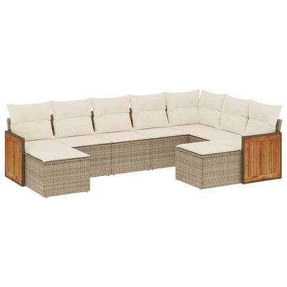 Set Divano da Giardino 9 pz con Cuscini Beige in Polyrattan - homemem39
