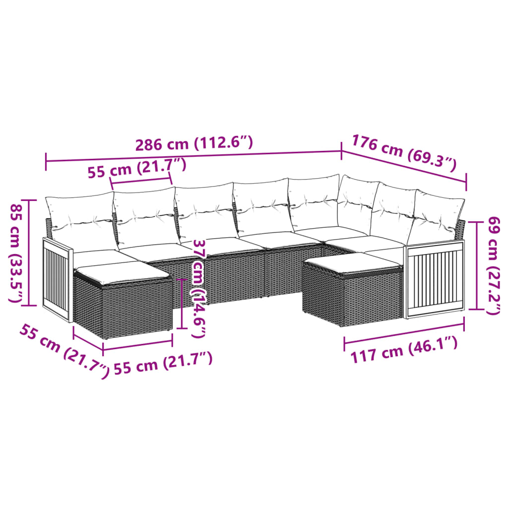 Set Divano da Giardino 9 pz con Cuscini Beige in Polyrattan | homemem39