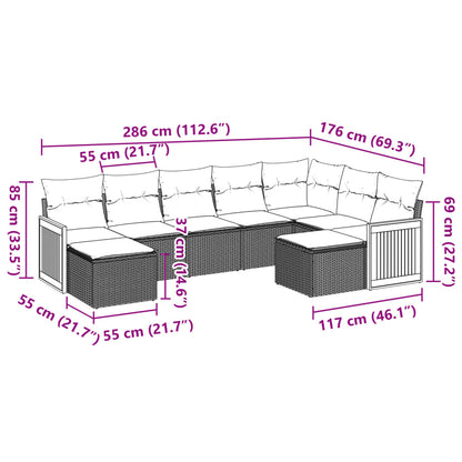 Set Divano da Giardino 9 pz con Cuscini Beige in Polyrattan | homemem39