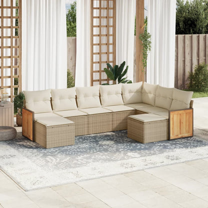 Set Divano da Giardino 9 pz con Cuscini Beige in Polyrattan - homemem39