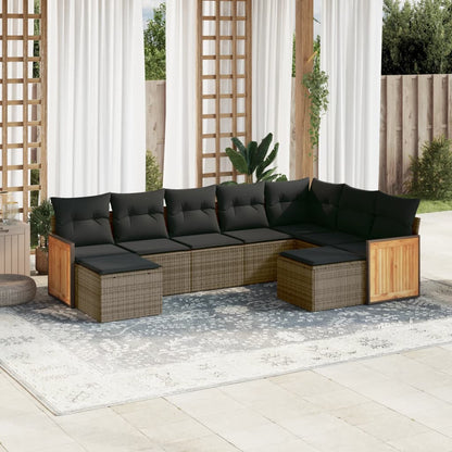 Set Divano da Giardino 9 pz con Cuscini Grigio in Polyrattan | homemem39